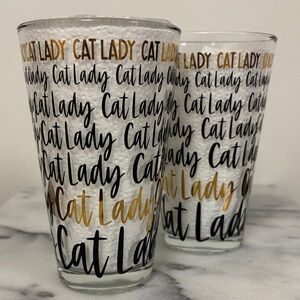 Cat Lady Glass Set with Black and Gold Text